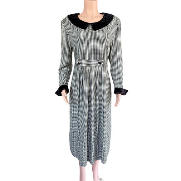 Vintage 80s Jessica Howard Houndstooth Dress Long Sleeve Peter Pan Collar XL 16 - Picture 1 of 12